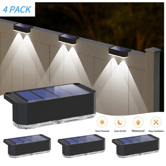 Hovmap Solar Fence Lights Outdoor, Waterproof LED Solar Powered Deck Lights, Step LED Lighting,Landscape Spotlights for Railing, Fence, Yard, Patio,Cool White, Black 4 Pack