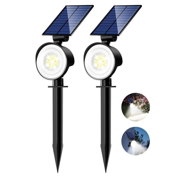 Solar Spotlights Outdoor Waterproof, 800LM Solar Powered Spot Light, 3 Modes Solar Landscape Spot Lights, Solar Spotlight for Flag Garden Yard Tree Lawn Driveways, 2 Pack Cool White