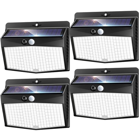 Hovmap Solar Outdoor Wall Lights with Motion Sensor, 168 LED Super Bright Security Lamp, 3 Modes, IP65 Waterproof for Garden Garage Yard, 4 Pack