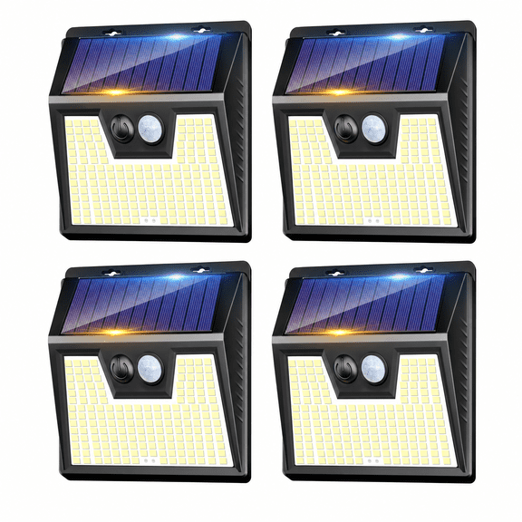 Hovmap Outdoor Solar Wall Lights, 4 Pack 176LED Wireless Motion Sensor Security Light with 3 Modes, IP65 Waterproof for Garden, Fence, Patio, Pathway, Black