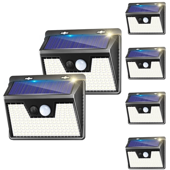 Hovmap Solar Wall Lights Outdoor, 6 Pack 140LED Cool White Motion Sensor, 3 Modes, IP65 Waterproof Wireless Security Light for Patio, Fence, Deck, Door, Pathway, Black