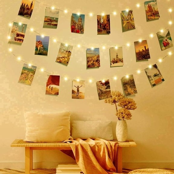 Hovmap USB Clip LED String Lights, 5M 50 LED Garland Lights with 30 Photo Clips, Indoor Hanging Photo Lights for Bedroom Room Decoration Christmas Party