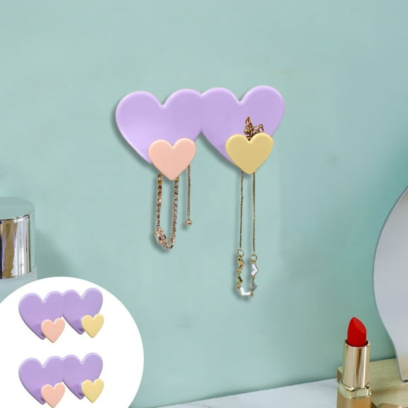 Hovmgk 2 Pack Heart Shaped Multifunctional Hooks, Adhesive Wall Hooks for Clothes & Hats, Sturdy Plastic Bathroom & Kitchen Organizer with Double Hooks and Easy Installation