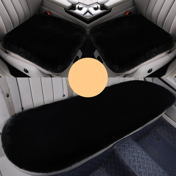 Hovmgk 3 Sets Car Front Seat Cushion, Soft Faux Wool Winter Seat Protector, Non-Slip Auto Seat Pad for Winter Comfort, Durable & Easy Installation, Universal Fit, Beige/Gray