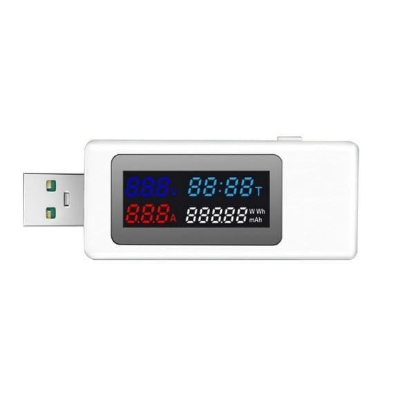 Hovmgk 6-in-1 USB Power Meter Tester, Current, Voltage, Power, Capacity & Timing Display, Intelligent Upgrade Chip with Memory Function, Real-Time Monitoring for 3C Devices, 4-30VDC