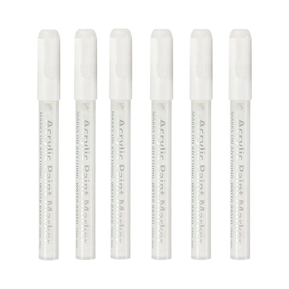 Hovmgk 6pc White Acrylic Marker Pen Set, Water-Based Paint Pens for Art Projects, DIY, Scrapbooking, Calligraphy, Glass, Black Card Paper, Fast-Drying Ink for Artists, Crafters, and Designers