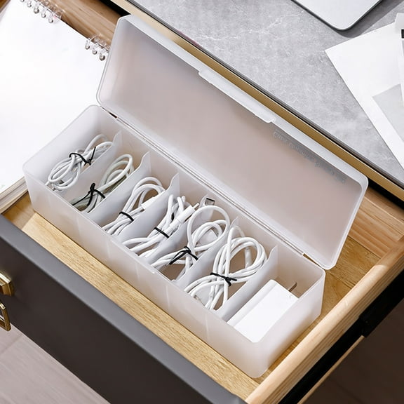 Hovmgk 7 Panels Desktop Drawer Storage Box, Flip Cover Plastic Organizer for Small Items, Cables & Accessories, Multi-Layer Compartmentalized, Space-Saving, Portable, Black/White