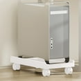 thumbnail image 1 of Hovmgk Adjustable Computer Tower Stand with 4 Locking Rolling Casters, Ventilated Mobile Cart Rack for Desktop, PC Host & Tower Storage, Office & Home Use, Fits Most Towers, White & Black, 1 of 6