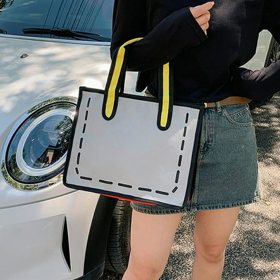 Hovmgk Anime Style Tote Handbag, Large Capacity Cosmetic Bag, Portable Travel Organizer for Toiletries, Daily Necessities Storage, Gray/Yellow/Blue, Stylish & Practical Storage