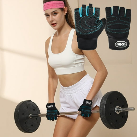 Hovmgk Back to School Supplies Unisex Non Slip Breathable Half Finger Gloves Gym Workout Gloves For Men Or Women Cycling Outdoor Sports Weightlifting Non Slip Silicone Palm Pads Light blue L