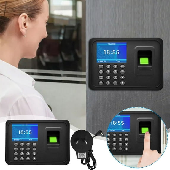Hovmgk Biometric Fingerprint Password Attendance Device, 4-Inch LCD Employee Time Clock Recorder, Overtime & Payroll Management - Customizable Breaks & One-Year Warranty, Easy Setup