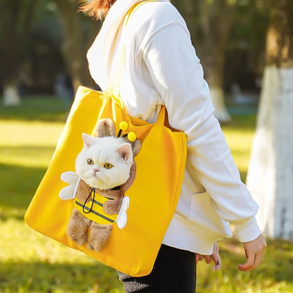Hovmgk Canvas Shoulder Bag for Pets, Cute Outing Bag with Adjustable Ventilation Hole, Scratch-Resistant Material, Comfortable Secure Carrying for Small Dogs & Cats, Ideal for Travel