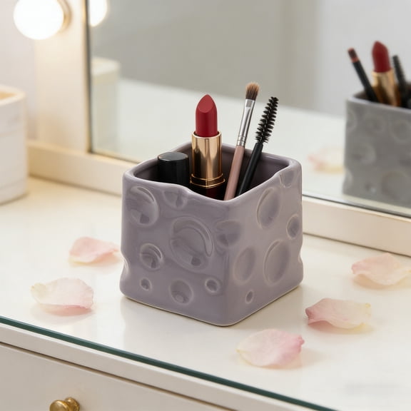 Hovmgk Ceramic Cheese Storage Jar, Decorative Desktop Organizer for Makeup Tools, Small Accessories, Compact Office Storage, Multi-Purpose Storage Container for Desk