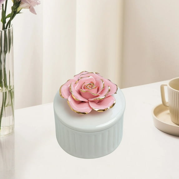 Hovmgk Ceramic Jewelry Storage Jar, Hand-painted Decorative Box, Multifunctional Organizer for Jewelry & Small Items, Ideal Gift for Weddings & Anniversaries, Pink/White/Blue/Orange