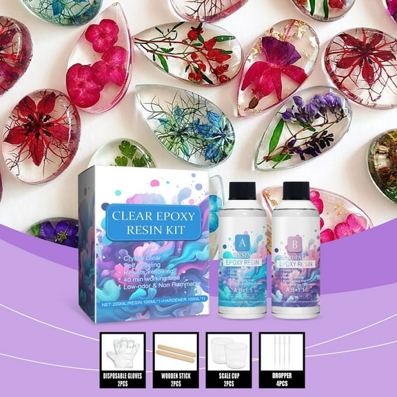 Hovmgk Crystal Glue High Transparent Yellowing Epoxy Resin Glue Set 200ml, DIY Resin Craft Kit for Jewelry & Ornaments, Yellowing-Resistant Epoxy Resin, Crafting Tools for Clear & Durable Artworks