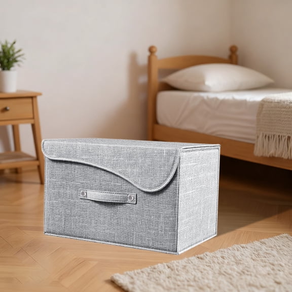 Hovmgk Curved Cover Cottons and Linen Storage Box, Foldable Polyester Storage Bin for Clothing & Toys, Large Capacity, Gray, Multi-Purpose Closet Storage Solution for Home Organization