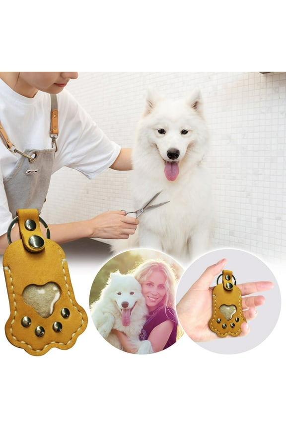 Cute Leather Pet Paw Keychain, Dog Memorial Storage Keepsake Keyring, Personalized Pet Hair Keepsake, Metal Ring, Unique Memorial Gift for Dog Lovers, Brown, Pet Memorial Keychain