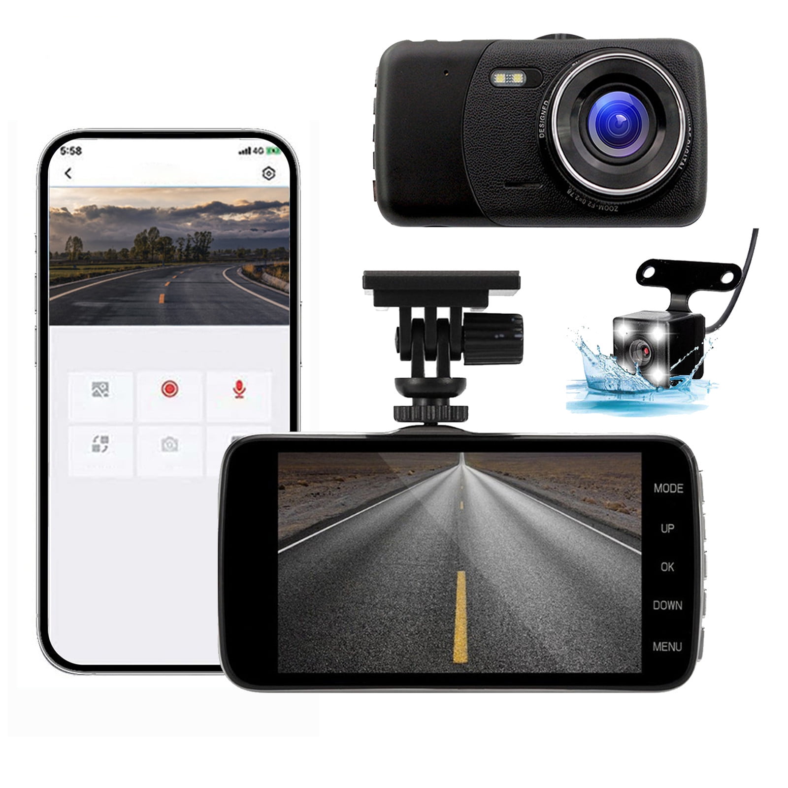 Hovmgk Dash Cam With WiFi 1080P FHD Car Driving Recorder Two Lens Car