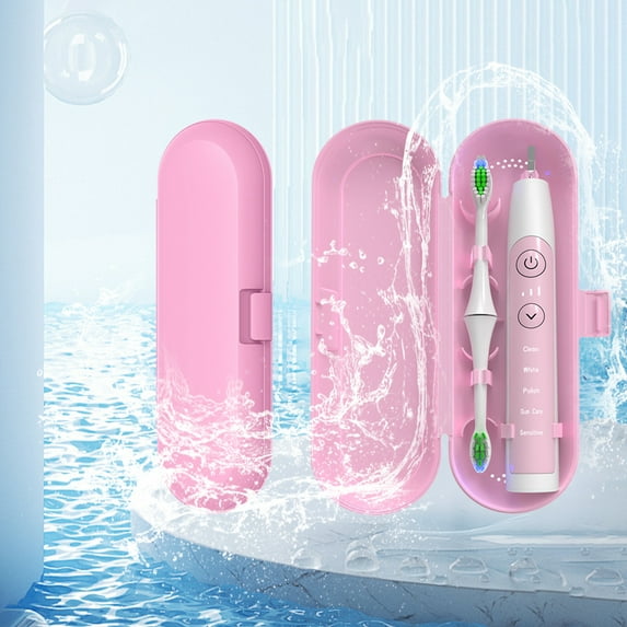 Hovmgk Electric Toothbrush Travel Box, Portable Toothbrush Storage Organizer Case for Travel, Home & Office, Hygienic, Compact Ventilated Plastic Box for Toothbrush & Accessories, White & Pink