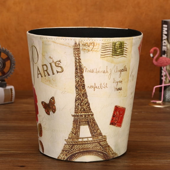 Hovmgk European Leather Trash Can, Vintage Decorative Waste Bin for Office & Bathroom, Compact Rubbish Container with Antique Style for Home Kitchen & Living Room Use
