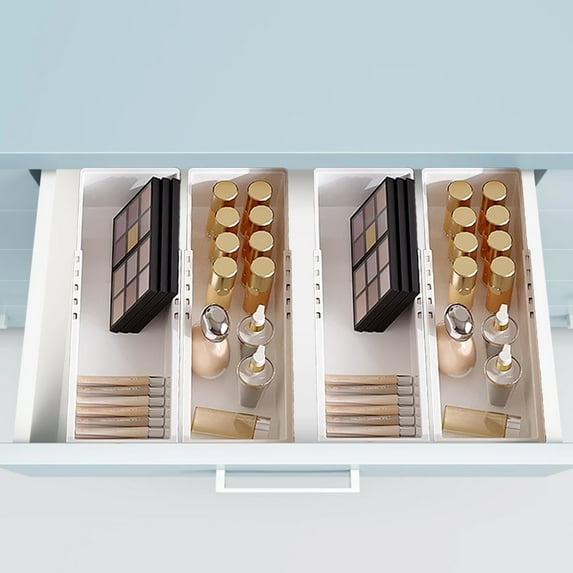 Hovmgk Expandable Storage Box, Adjustable Drawer Organizer for Cosmetics & Household Items, Multi-Functional Divider Storage, Slip-Proof Plastic Boxes for Underwear & Socks, White, Easy to Use