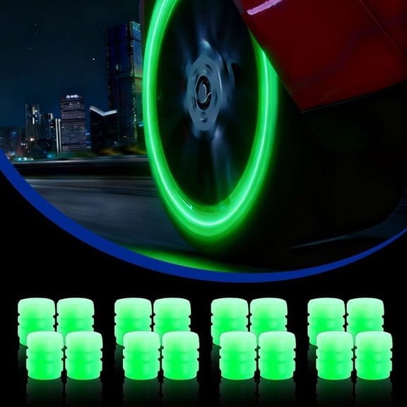 Hovmgk Fluorescent Luminous Tire Caps – Glow in the Dark for Cars, Trucks, SUVs, Motorcycles, Bicycles, High-Visibility Safety, Easy Install, Nighttime Driving Accessory for Enhanced Visibility