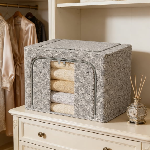 Hovmgk Foldable Oxford Cloth Storage Box, Stackable Fabric Organizer, Large Storage Bins for Clothes, Bedding, Household Items, Space-Saving Fabric Storage Solution