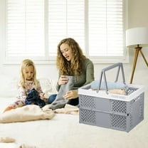 Hovmgk Foldable Storage Bins, Stackable Plastic Storage Containers with Handle, Multi-Use Visible Storage Box for Closet, Laundry & Kitchen Organization, Space-Saving Design, Khaki/Gray/White