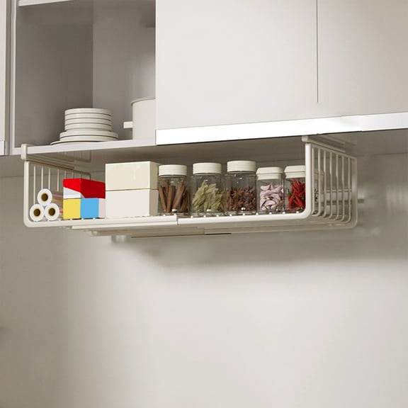 Hovmgk Hanging Under Shelf Storage Basket, Adjustable Pantry Organizer Rack, Space-Saving Slide-In Undershelf Storage for Kitchen, Bathroom, and Closet Storage Solutions, Stainless Steel