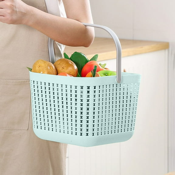 Hovmgk Hollow Hand Basket, Multifunctional Plastic Storage Bin for Closet, Bathroom, Laundry Room, Ventilated Design with Handles, Storage for Clothes, Shoes, Toys, Snacks, Beige/Coffee/Light Blue