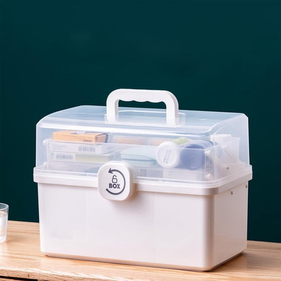 Hovmgk Home First Aid Kit, Large Capacity Emergency Medicine Storage Box, 7-Day Pill Organizer & Portable Medicine Chest for Home Use, Multi-Compartment, Clear Plastic, 26x16x15.7cm