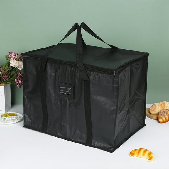 Hovmgk Insulation Bags for Groceries, Large Foldable Lunch Cooler Bag, Insulated Food Storage Bags for Catering, Restaurant, & Shopping, Reusable Heat & Chill Bag, Black, 28x20x17cm