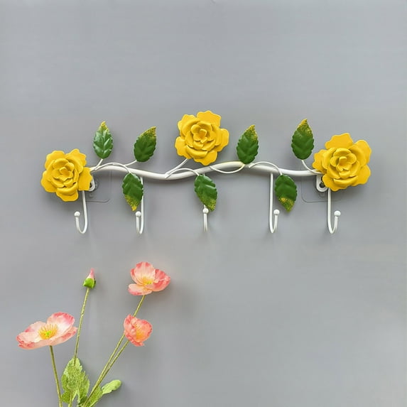 Hovmgk Iron Art Rose Wall Hook, Decorative Coat, Hat, Bag Hanger, Colorful Floral Wall Hook for Bathroom, Bedroom, Entryway & Closet Organization, Elegant Home Storage Hook, Green/Red