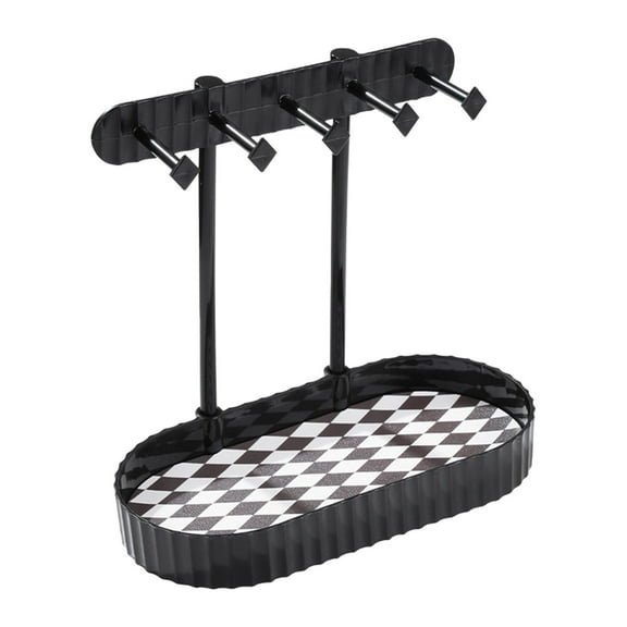 Hovmgk Jewelry Organizer Rack with Storage Tray, 5 Hooks for Necklaces & Earrings, Wooden Tray for Rings, Non-Slip Jewelry Display Stand, Space-Saving Storage for Bedroom & Home