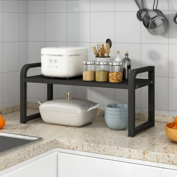 Hovmgk Kitchen Rack, Multifunctional Storage Shelf for Dishes and Seasoning Bottles, Metal and Wood Structure, Rust-Proof, Stable, Non-Slip Base, Suitable for Kitchen and Bathroom Organization