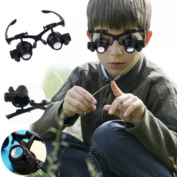 Hovmgk LED Magnifying Glasses for Jewelry Repair, 10x/15x/20x/25x Lenses, Interchangeable Magnifier, Dual LED Lights for Low Vision Aid, Includes Lens Box & Batteries, Watch Repair Tool