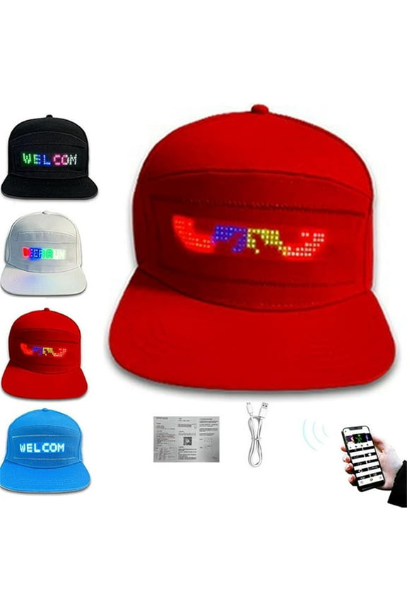 LED Rolling Display Hat, Bluetooth-Enabled Hat with Customizable Text & Animations, LED Screen for Festivals, Parties, and Concerts, Comfortable and Breathable Fabric Design