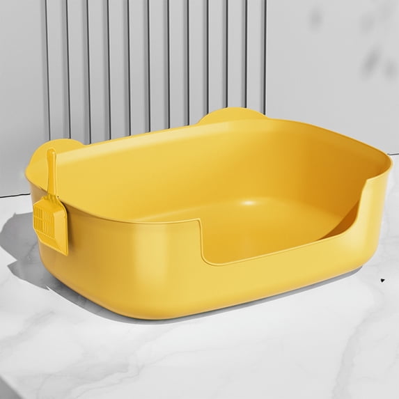 Hovmgk Large Cat Litter Box, Leakproof Open-Top Cat Litter Tray with Ear Design, Spacious & Easy Clean Cat Box for Large & Obese Cats, Non-Slip Bottom for Stability