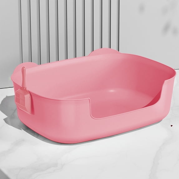 Hovmgk Large Cat Litter Box, Leakproof Open-Top Cat Litter Tray with Ear Design, Spacious & Easy Clean Cat Box for Large & Obese Cats, Non-Slip Bottom for Stability