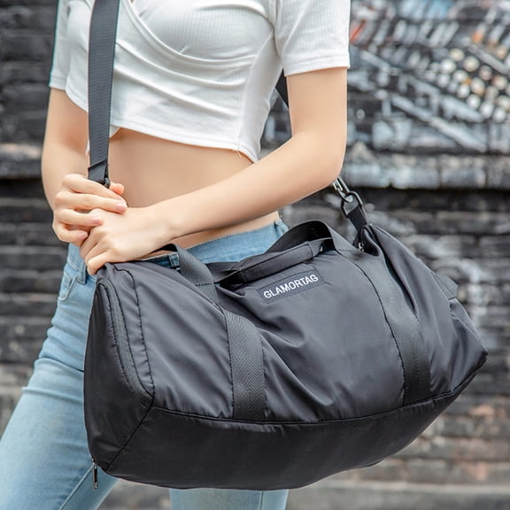 Hovmgk Large Sports Bag with Zipper, Multi-Purpose Gym Bag for Women, Breathable Travel & Laundry Dry Storage Bag, Includes Phone Case for Beach, Swimming & Hiking, Black/Pink, Oversized Capacity