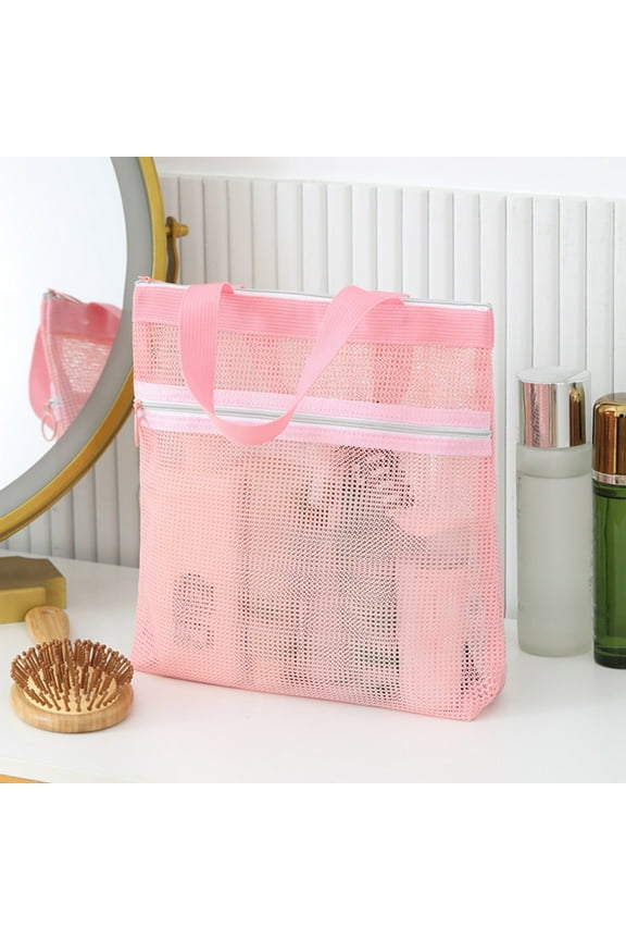 Mesh Beach Storage Bag, Lightweight Polyester Tote for Pool & Beach, Zipper Closure for Valuables, Multi-Purpose Travel, Picnic, Gym & Toy Bag, Convenient Portable Organizer