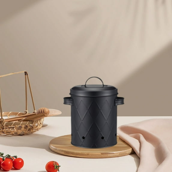 Hovmgk Mesh Fruit Vegetable Storage Bucket, Iron Kitchen Potato & Onion Storage Jar with Lid, Multiple Sizes, Stains Proofing Cover, Sturdy Handles for Easy Transport, Black & White Color Options