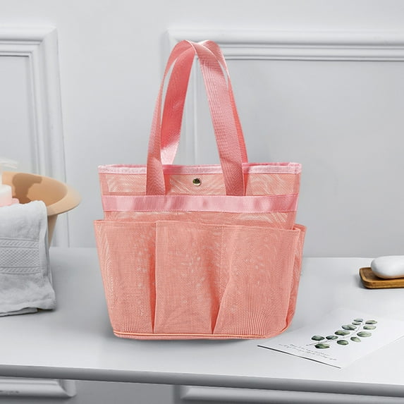 Hovmgk Mesh Shower Storage Organizer, Multi-Purpose Waterproof Bathroom Caddy, Reinforced Handle, Compact & Portable Shower Bag for Toiletries, Travel & Fitness Use, Pink/Green