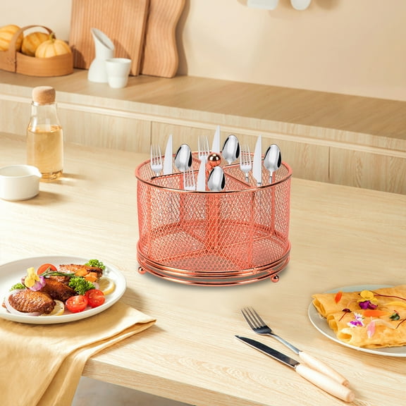 Hovmgk Metal Rotating Cutlery Rack, 360° Rotating Utensil Organizer with 4 Compartments, Durable Metal Design for Home Kitchen, Efficient Storage for Knives, Forks & Spoons