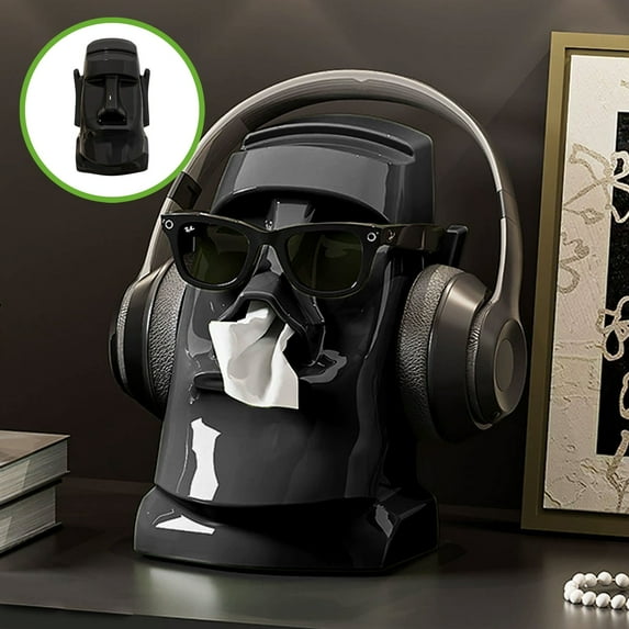 Hovmgk Multi-Functional Tissue Box, Household Tissue Dispenser with Headphone Stand & Sunglasses Holder, Built-In Spring Mechanism, Large Capacity, Space-Saving Design, White, Green, Tabletop