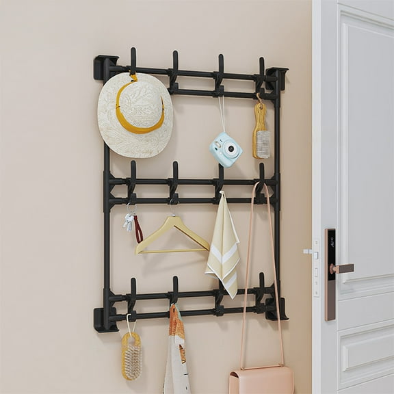 Hovmgk Multifunctional Hanging Rack, Punch-Free Self-Adhesive Hooks for Kitchen, Bathroom & Living Room, Home Storage Organizer, White/Black, 52x37.5 cm, Durable and Sturdy