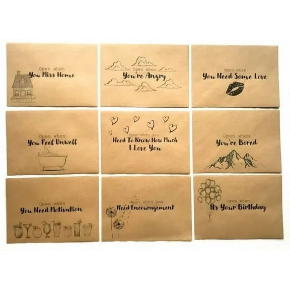 Hovmgk Open When Envelopes Set, 9-Piece "Open When..." Memory Envelopes for Thoughtful Gifts, Personalized Letters for Anniversary, Long-Distance & Birthday Gifts, Office Stationery