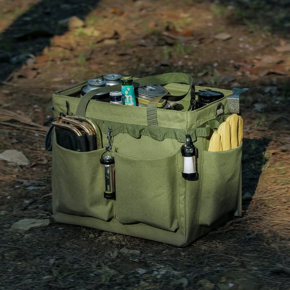 Hovmgk Outdoor Camping Tool Storage Box, Large-Capacity Multi-Pocket Tote Bag, Picnic Finishing Organizer Sack, 13.7x9.8x12.5in 6 Exterior Pockets, Camping & Gardening Supplies