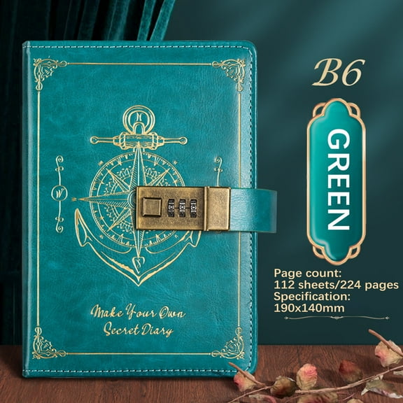 Hovmgk Password Notebook with Lock, B6 Leather Diary for Student & Professional Use, Secure & Stylish Notebook with High-Quality Paper for Notes, Thoughts & Private Information