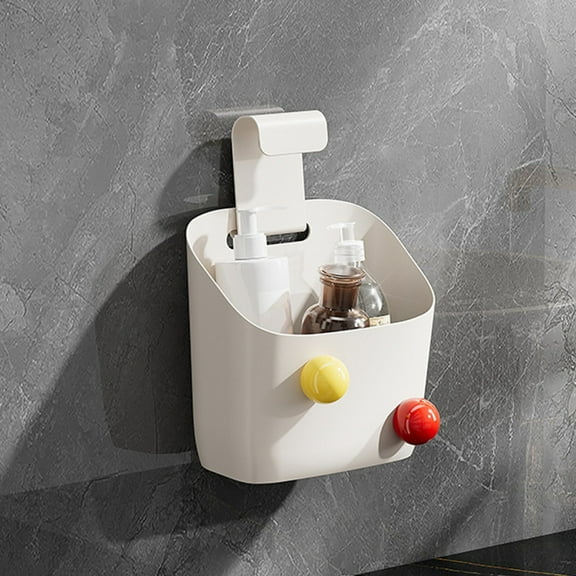Hovmgk Plastic Hanging Storage Basket, Multi-Functional Dormitory Bedside Rack, Wall-Mounted Storage for Bathroom & Bedroom, Space-Saving Organizer for Small Items, White/Beige